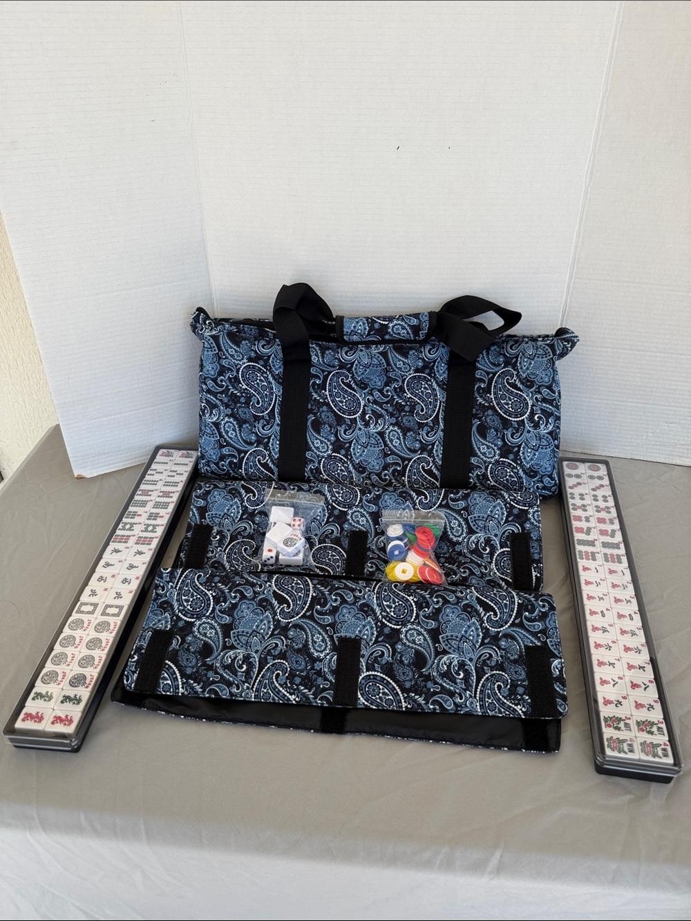 American Mahjong Set Sealed Tiles Blue Paisley Travel Carry Bag and Accessories - Picture 3 of 12